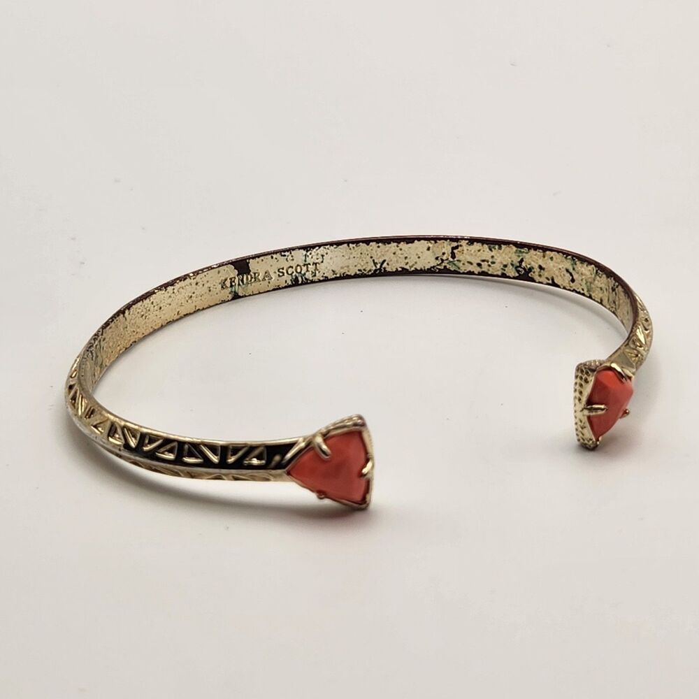 Kendra Scott Grady Cuff Gold Tone w/ Bracelet Pink Triangle Cut Stone